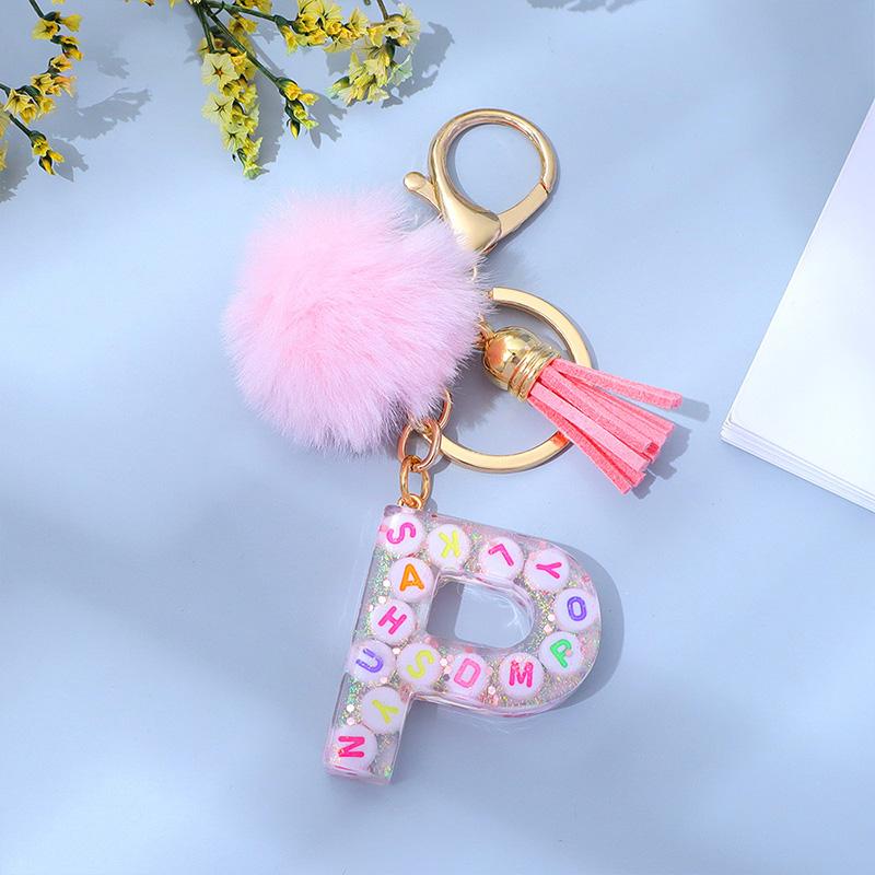 1PC Keyring Key Accessory Letter Filled Colourful Initial Pendant With Fluffy Keychain Glitter Tassel Charms For  Bags Backpacks