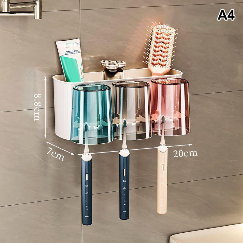 Multifunctional Toothbrush Holder And Mug Holder Wall Mounted Perforation-free Bathroom Shelf Mouthwash Cup Toothbrush Holder