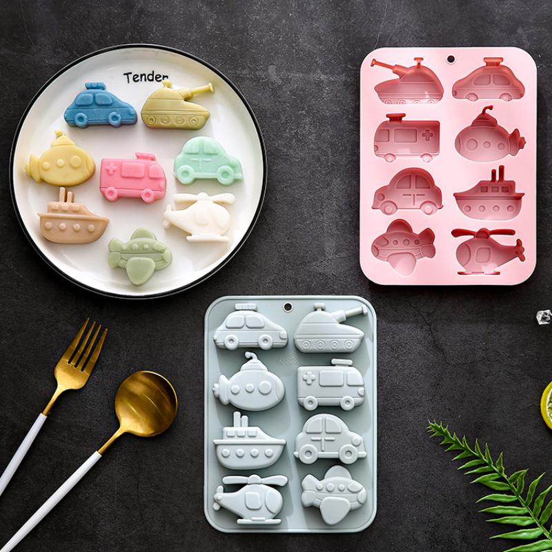 8 Cavity Transportation Theme Silicone Molds Car Airplane Ship Shaped Candy Mold Candy Chocolate Baking Accessories