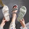 Pregnant Women Wear Sandals and Women's Flat-bottomed Rhinestones In Summer, One Word with Cool Slippers and One Pedal, and Wear Soft-soled Korean Ver