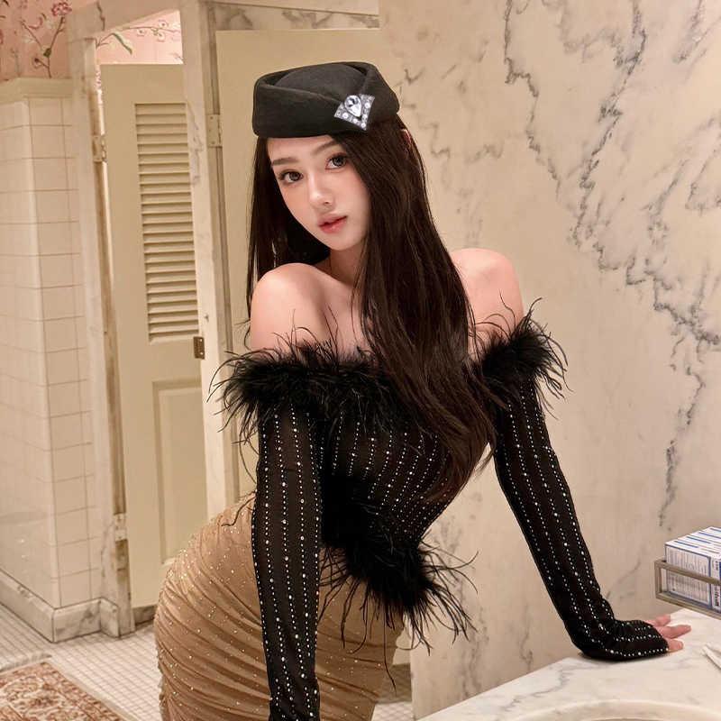 Vintage Rhinestone Hard Top Flat Fedoras Hats French Cashmere Wool Hat Casual Flight Attendant Hat Party Dress Pillbox Hat