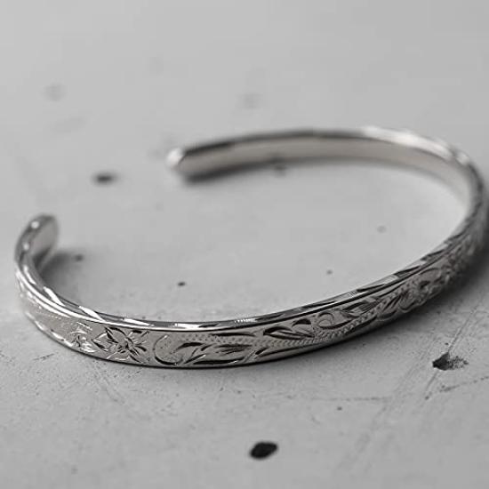 Brand 18K GP Maile Scroll Wave Hawaiian Flat Flat Hawaiian Includes Exclusive Box [BFF] Bangle, Gold, Gold, Bangle, Band, Bracelet, Jewelry, (S (4mm