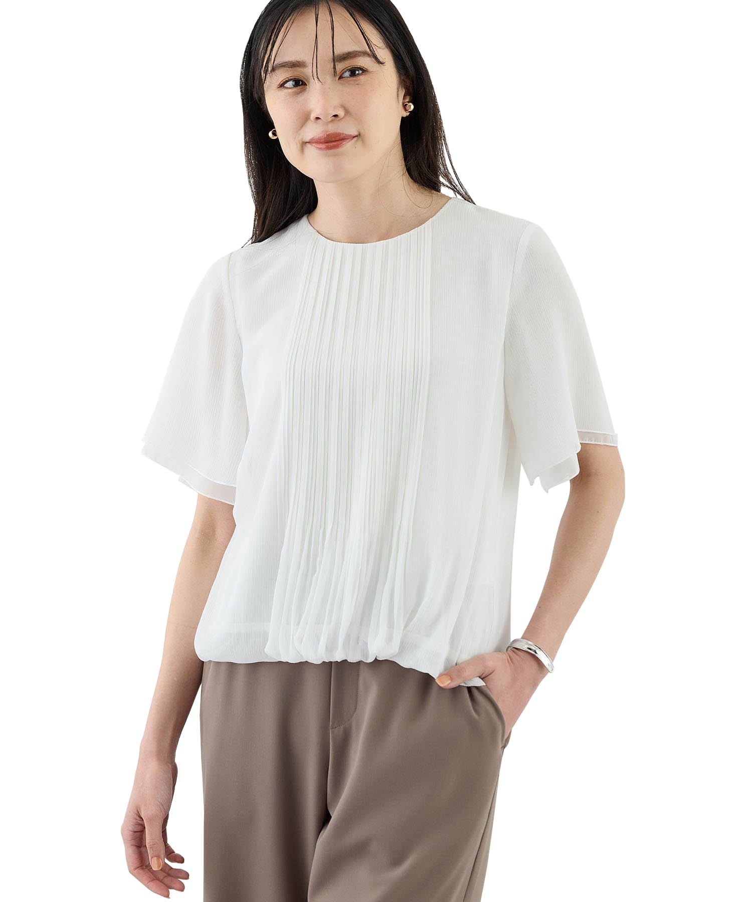 

AC by Alpha Cubic Pleated Willow 351634 Women s Off-White Blouse,