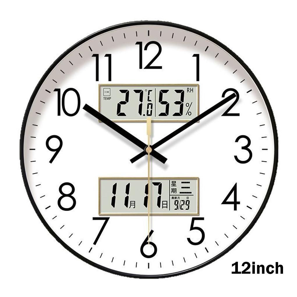 Durable Plastic Frame Wall Clock Energy-saving With Temperature And Humidity Display Clocks Wall
