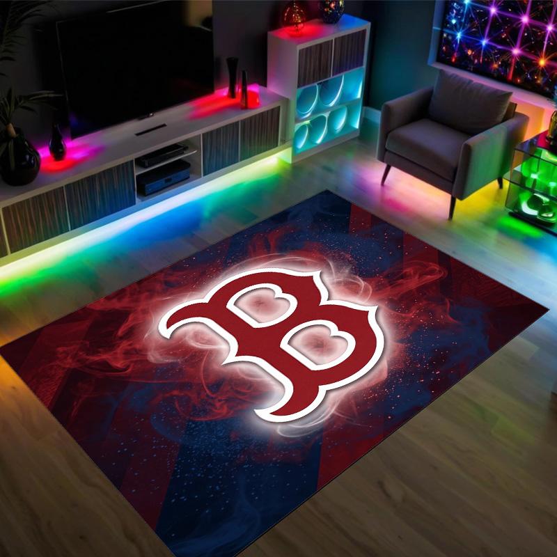 Boston Red Sox Design Crystal Velvet Carpet Cozy Non?Slip Printed Rug For Bedroom Living Room Entrance