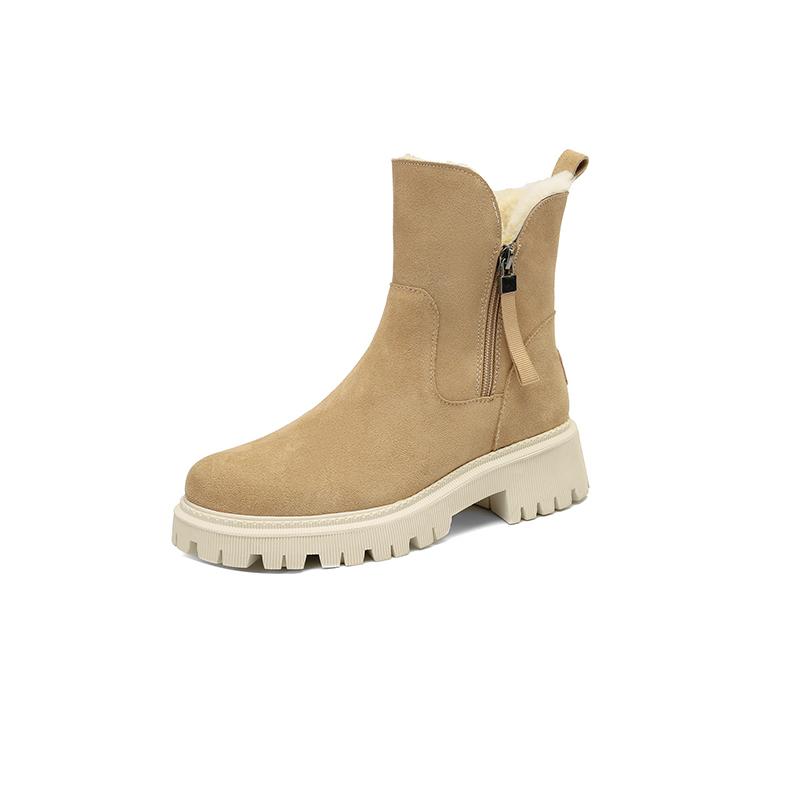 Fashion Warm 2025 Snow Boots Wool Genuine Leather Cow Suede Thick High Heels Zipper Ankle Boots Punk Short Platform Boots Shoes