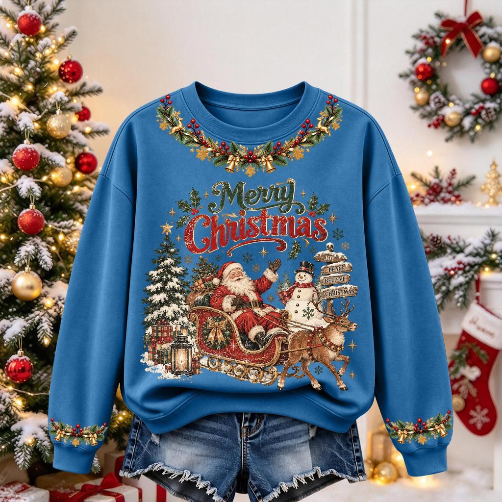 Women's Christmas Print Long Sleeve Top Casual Fall Winter Blouse for Holiday and Everyday Wear