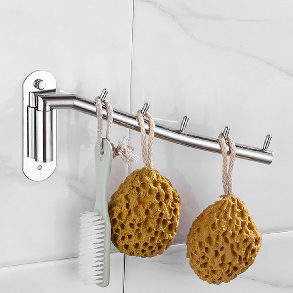 Steel Wall Mounted Clothes Hanger Rack Swing Arm Holder with 5 Hooks Heavy Duty Coat Hanger Rack for Closet Organization