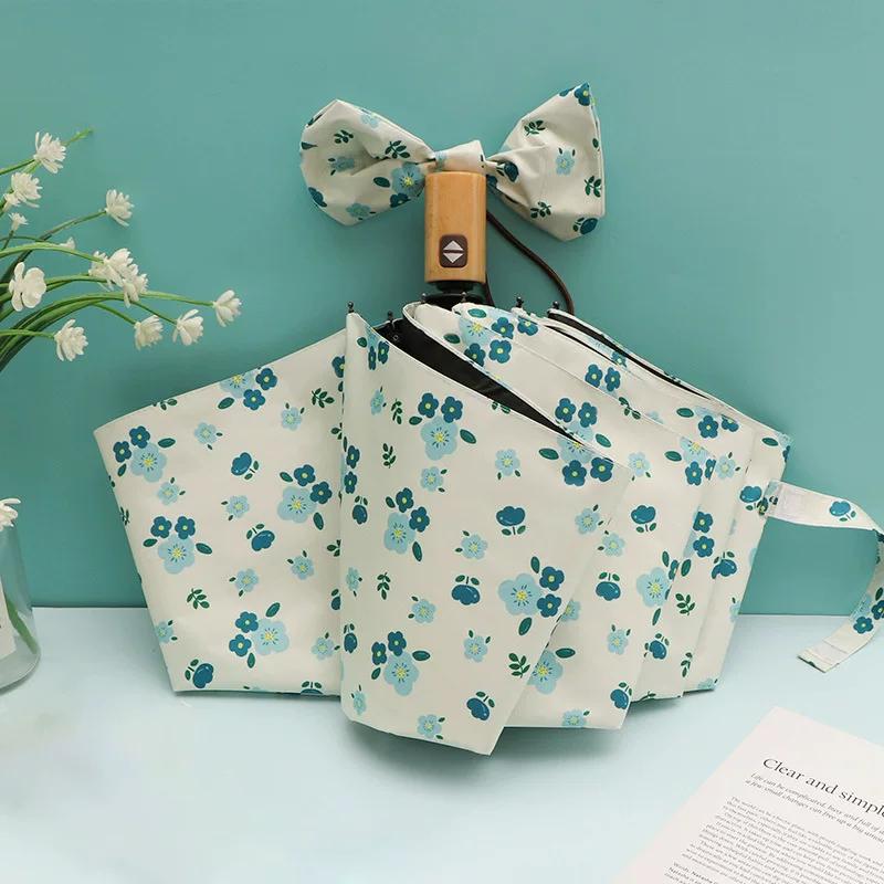 New Style Automatic Sunshade Umbrella with Fresh Floral Design, Suitable for Both Sunny and Rainy Weather, Compact and Portable Sun Protection