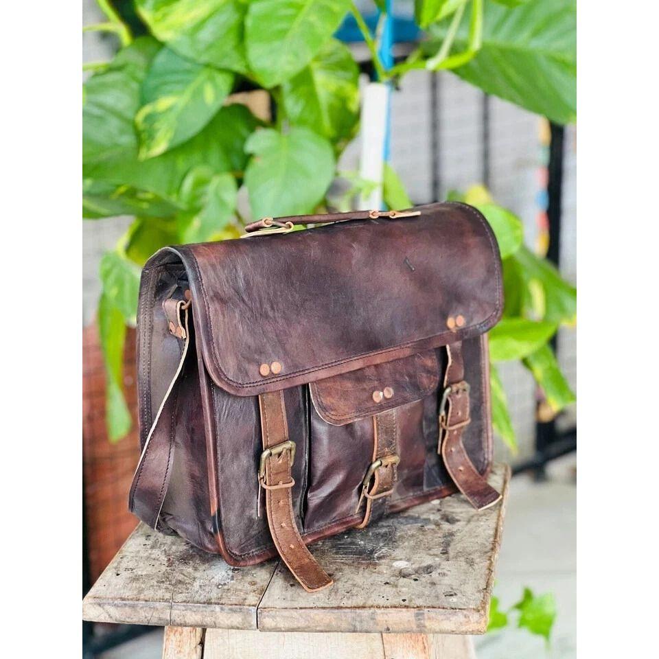 Genius Leather Messenger Bag Men's Satchel Briefcase Genuine Vintage