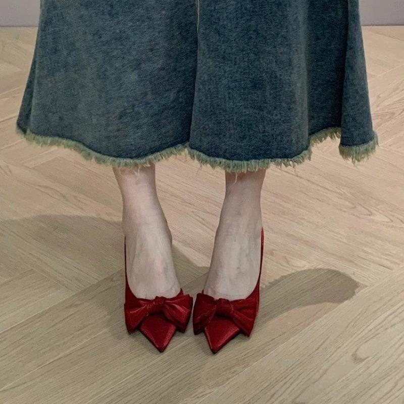 Fashion 2025 Women's Shoes New Autumn Pointed Toe Women's High Heels Elegant Thin Heels Dress Pumps Ladies Fashion Bow Shoes Women