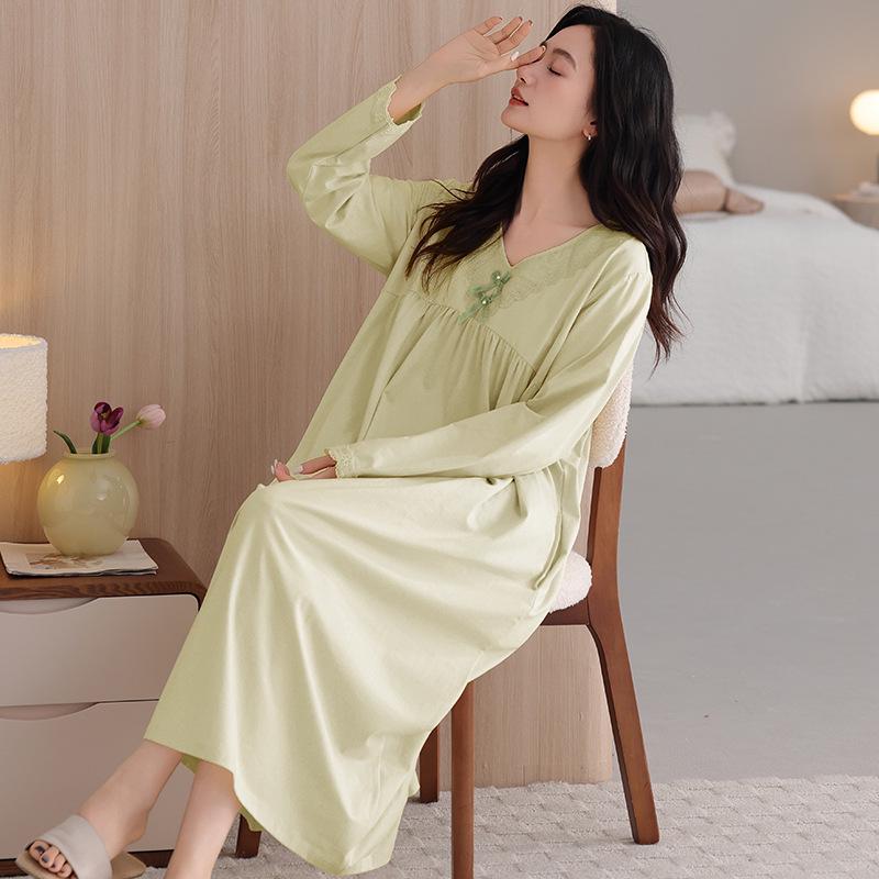 Camice da notte stile palazzo da donna: Elegante Abito Lungo Monocolore per Primavera e Autunno 2026