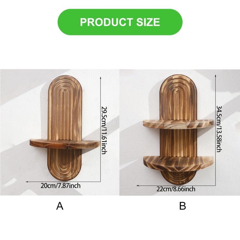 Wood Arched Wall Shelf Oval Shape Hanging Shelf Wall Mount Book Plant Display Rack for Living Room Bedroom Decors