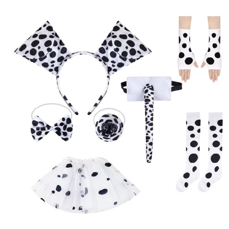 3/4/7Pcs Dalmatian Puppy Costume Set Animal Fancy Dress Costume Kit Accessories for Christmas Halloween Cosplay Party