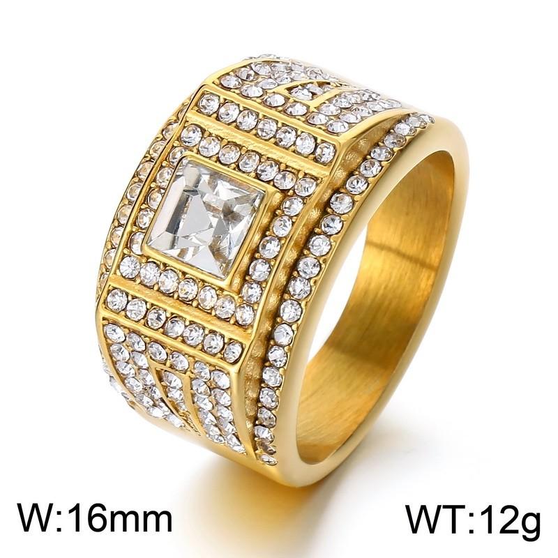 Affordable Luxury Men's Hip Hop Stainless Steel Ring Exquisite Rhinestone Ring