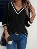 2025 Spring/Fall Women's V-Neck Casual Long Sleeve Patchwork Top