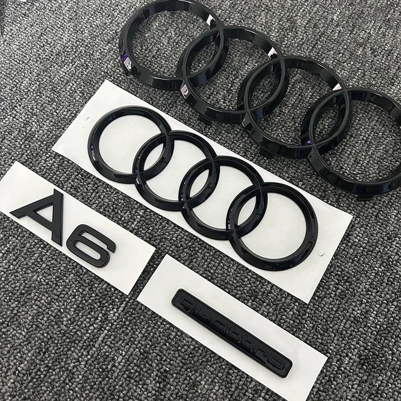 For AUDI A6 New 2020-2023 4 Ring Logo Black ABS Car Hood Front Grill & Rear Trunk Emblem Sticker A6 Quattro Mark Accessories