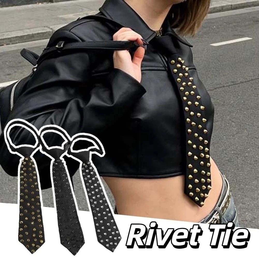 Choker Rivet Tie Black Pre-tied Tie Clothing Decoration Punk Style Long Necktie  Students