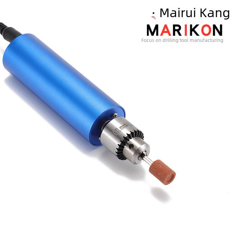 Modrá kovová mini elektrická bruska s britskou a americkou zástrčkou, 12V2A plynule nastavitelná rychlost, ruční malá elektrická vrtačka.