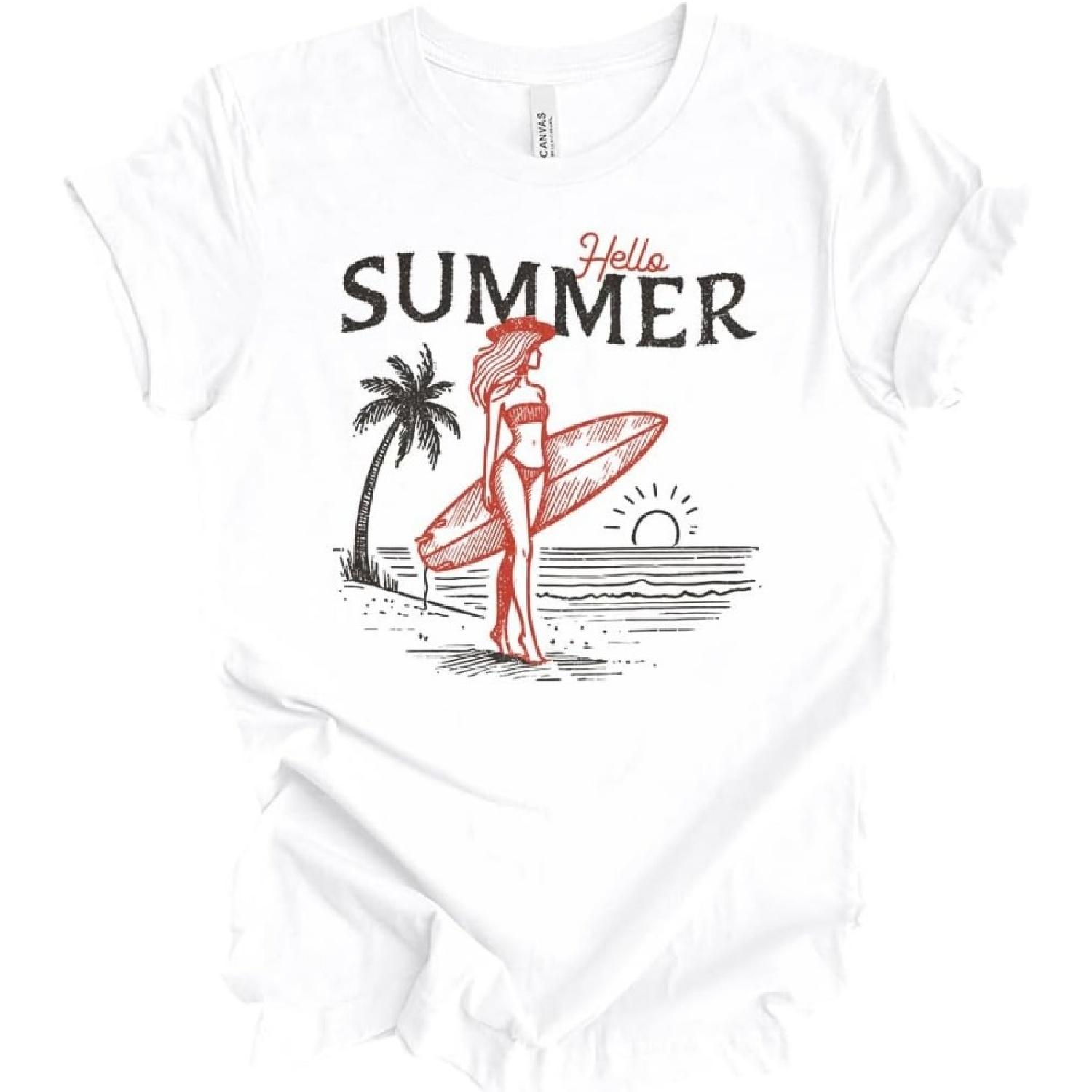 

Trenz Shirt Company Women s Hello Summer Boho Tops for Women - Girl Walking Along The Shore Short Sleeve T-Shirt XXXXXL білий