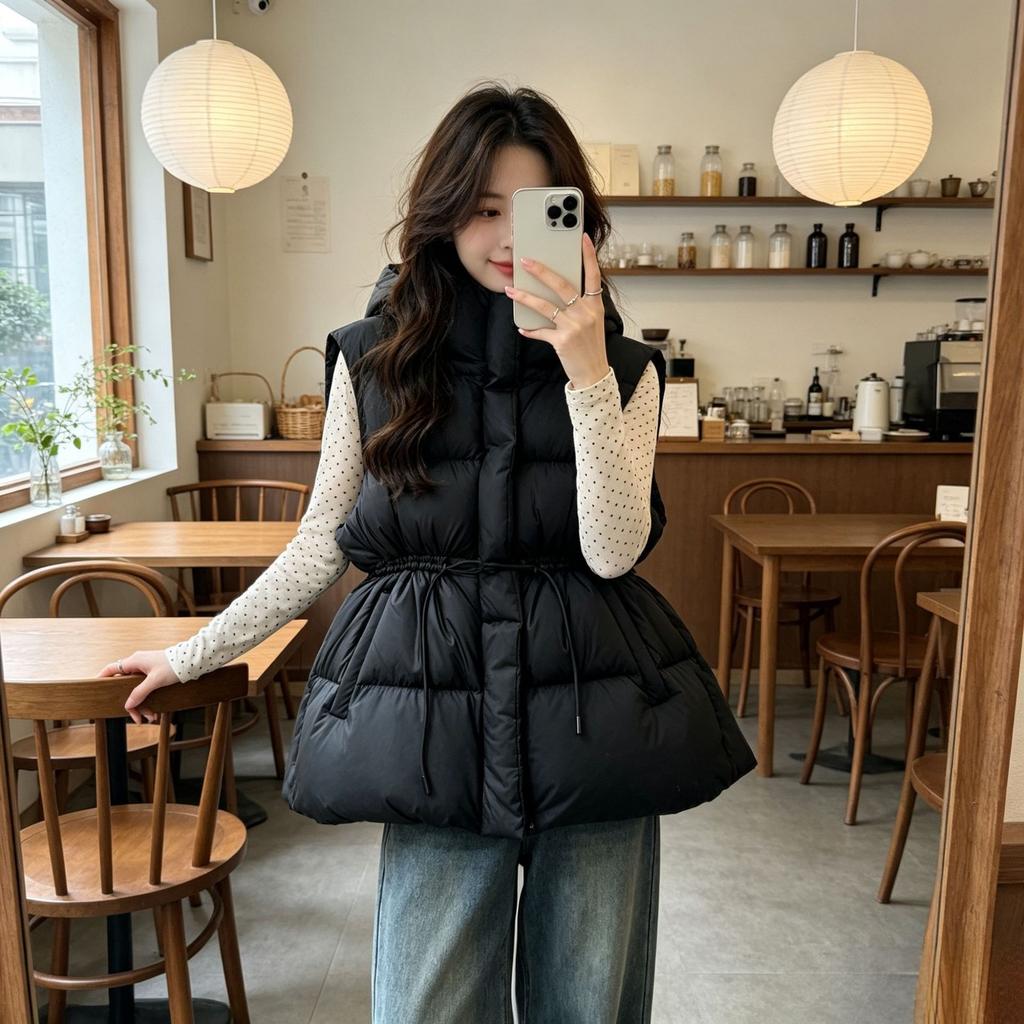 Lazy wind vest hooded small loose warm autumn and winter age reduction pink large size thickened trendy coat women's cotton clothes