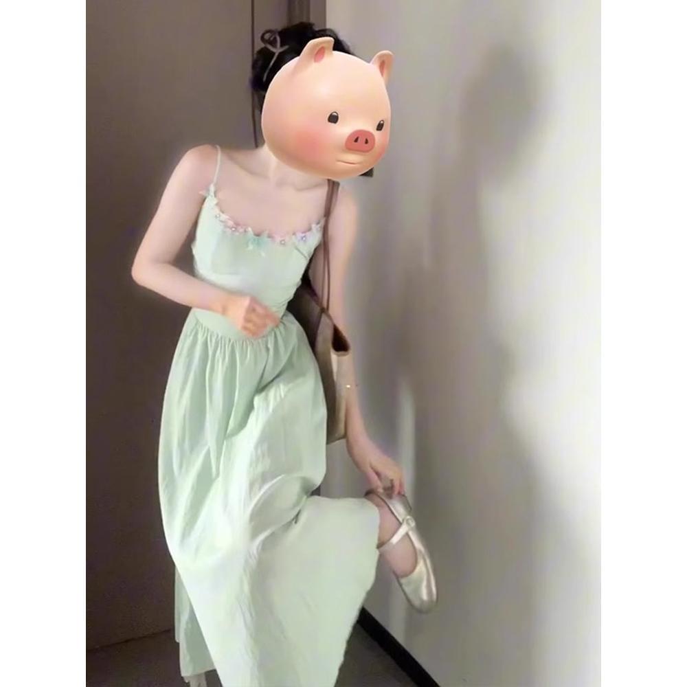 Summer atmosphere small skirt seaside vacation halter suspender dress women's summer new French temperament long dress