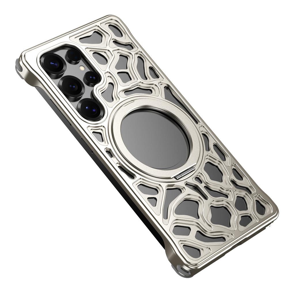 For Samsung Galaxy S25 Ultra Case Alloy Metal Borderless Back Cover with Magnetic Kickstand