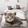 3D Cat King Queen Duvet Cover Lovely Grey White Kitty Bedding Set For Kids Teens Adults Scottish Fold Soft 2/3pcs Quilt Cover