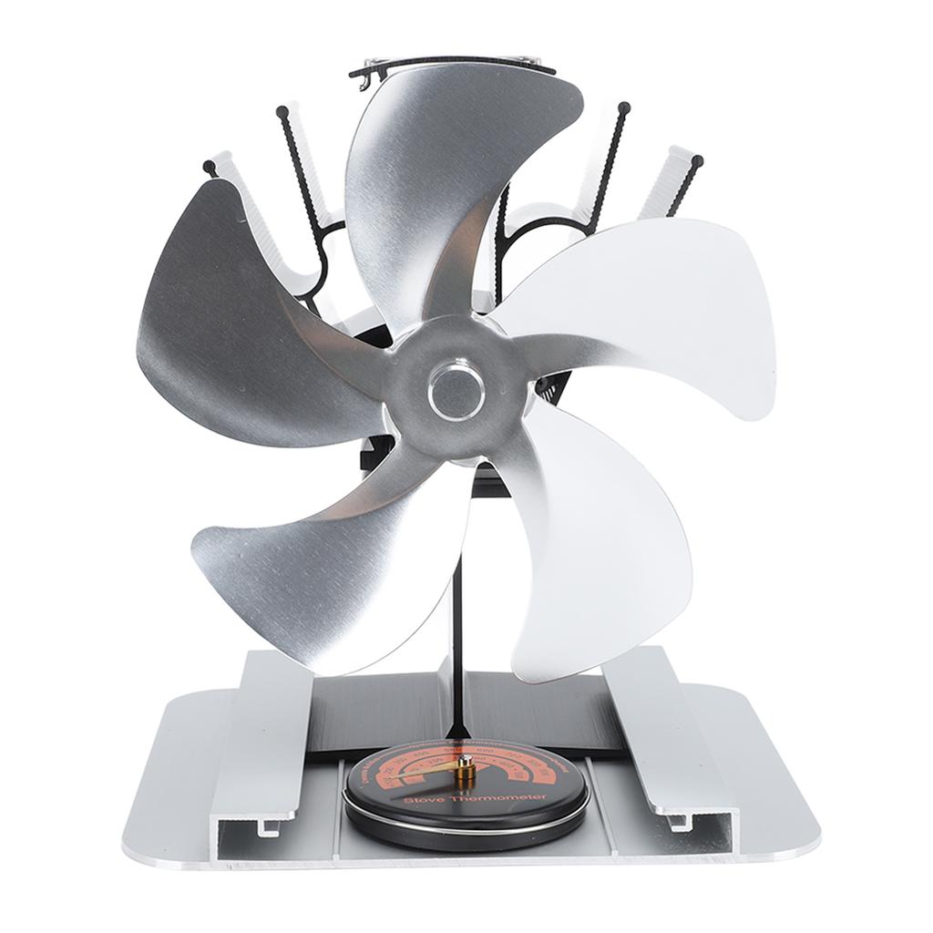 Heat Powered Stove Fan 5 Blade Aluminum Alloy Vertical Thermal Powered Fireplace Fan with