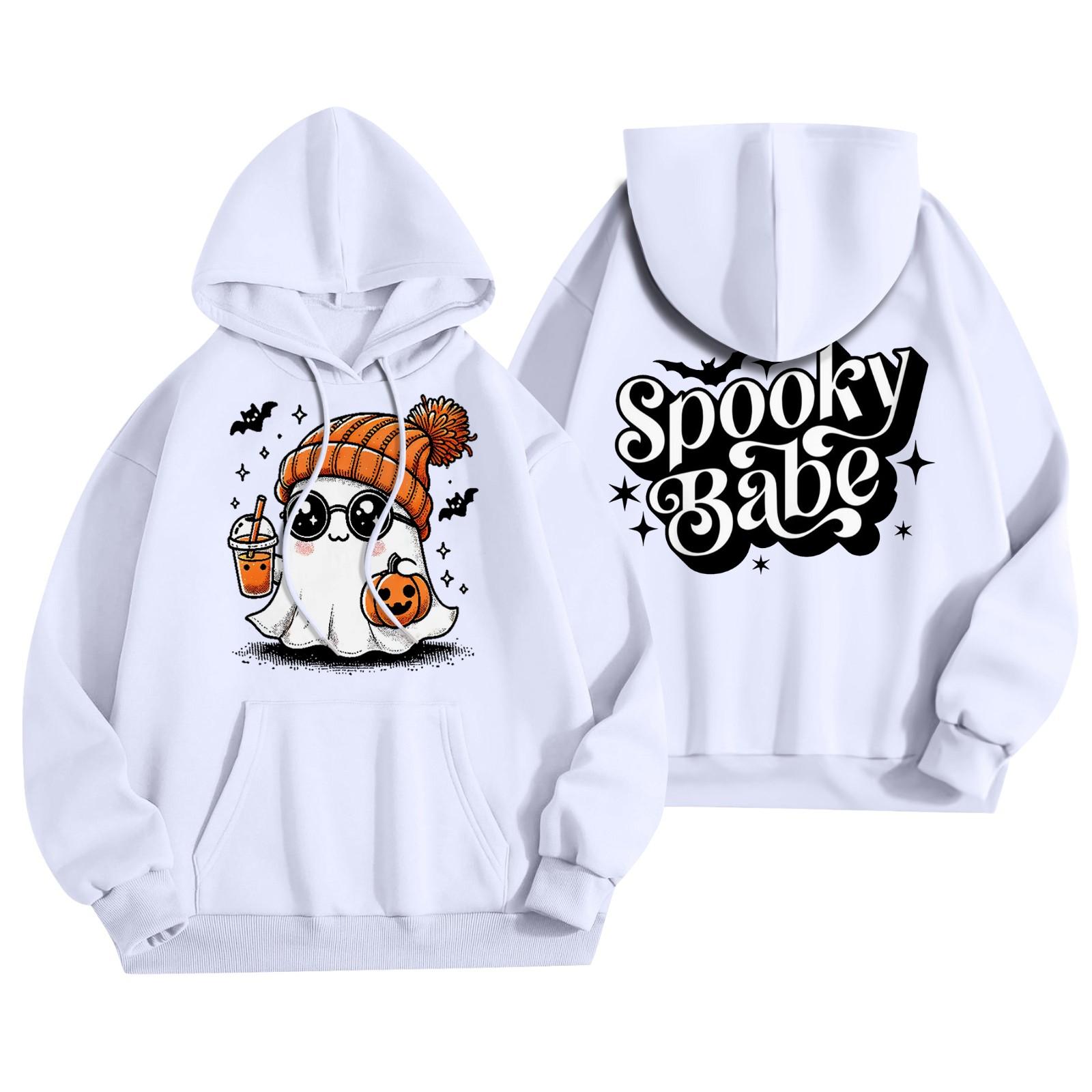 

Женская мода, легкий женский свитер с длинными рукавами и карманами, толстовка с капюшоном на Хэллоуин XL белый