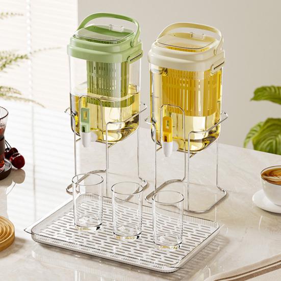 2L Drink Dispenser Large Capacity Cold Water Pitcher with Built-in Filter Tea Juice Leak-Proof Faucet Beverage Container