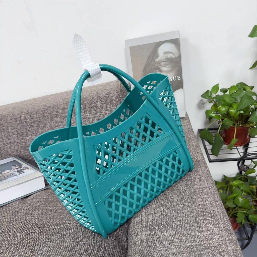 Bolsa de mão de gelatina de silicone: Design oco, multiuso para compras, piqueniques, praia, banho e vegetais.