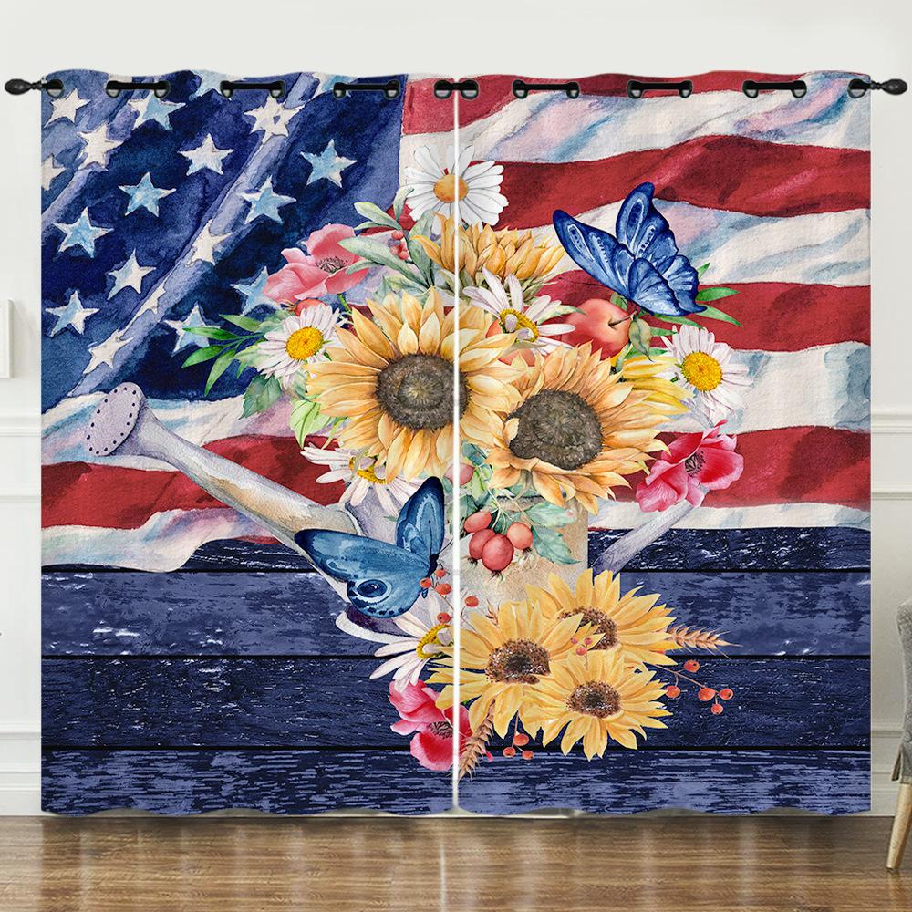Curtains Independence Day Holiday 3D Digital Printing Blackout Curtains Perforated Flannel Curtains