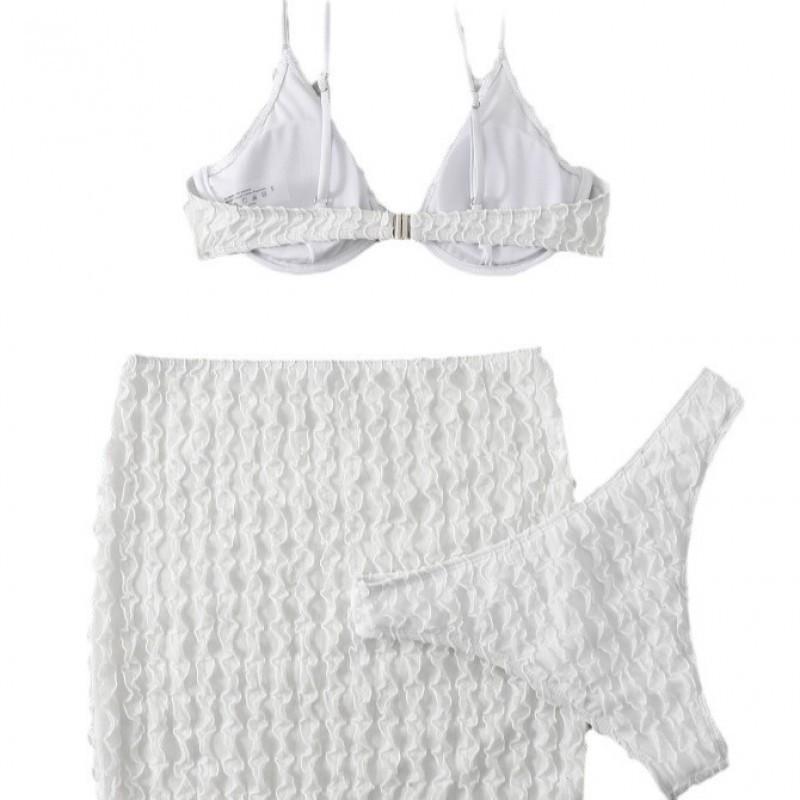 Bikini Traje de Baño Color Sólido Dividido Tres Piezas Sexy Cintura Pura Deseo