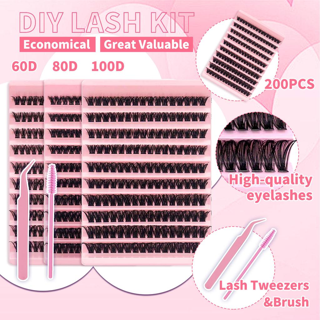Temudiy Eyelash Extension 80D Cluster D-Type Curl Mixed False Eyelash Tool Set