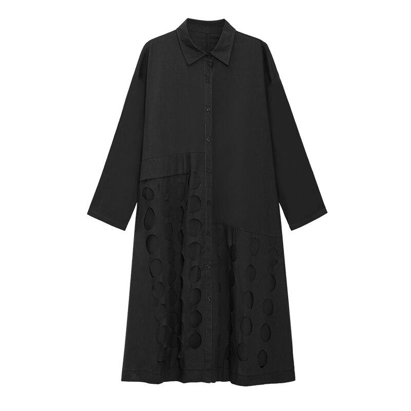 XITAO Patchwork Button Solid Dress Women Casual Fashion Style Temperament All Match Turn Down Collar Dress WMD2553