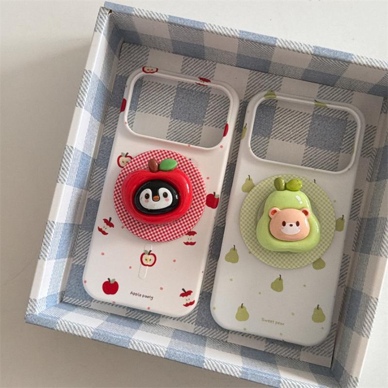 Trendy Magnetic Cartoon Animal Fruit Case for iPhone 17/16 Pro Max/15 Pro.