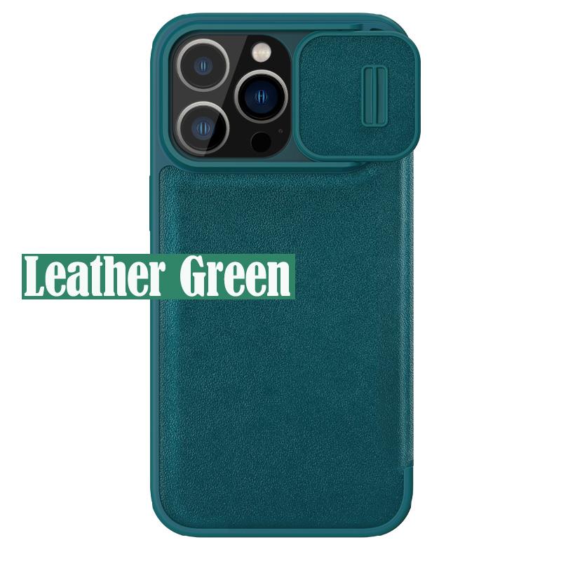 

NILLKIN Фліп-чохол для iPhone 15 Pro/Pro Max Qin Pro зі шкіряною тканиною для карток із кишеньковим слайдером для камери-книжка для iPhone 15/15 Plus For iPhone 15 Pro зелений