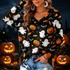 Women's V-Neck Long Sleeve Halloween Print Lightweight Blouse for Fall Parties and Everyday Wear