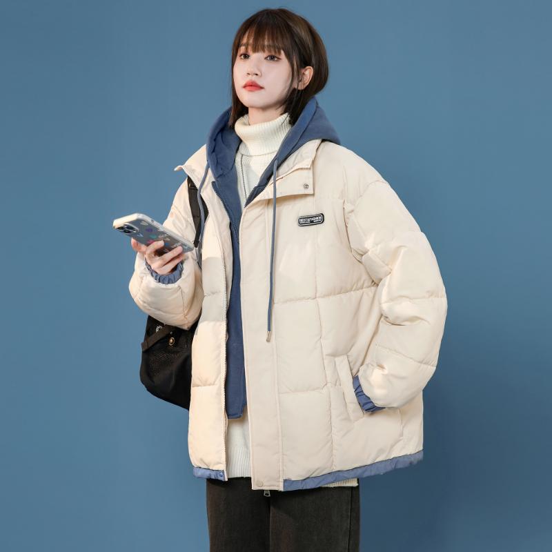 Fake Two-piece Simple Cotton-padded Coat Women's Winter High Street American Retro Hooded Bread Clothes Trendy Couple Cotton Clothes