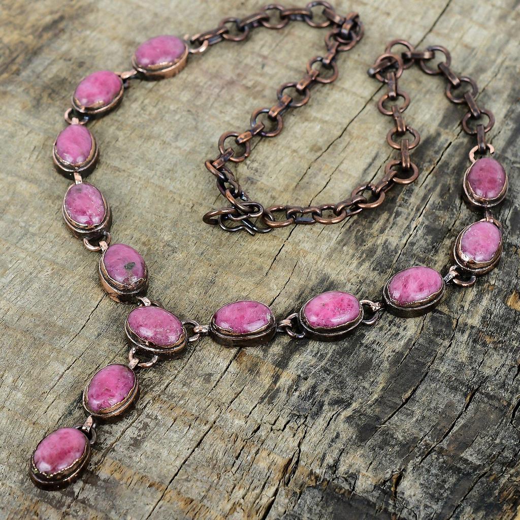 Rhodonite necklace electroformed copper necklace adjustable chain necklace gemstone handmade necklace anniversary gift electroformed jewelry