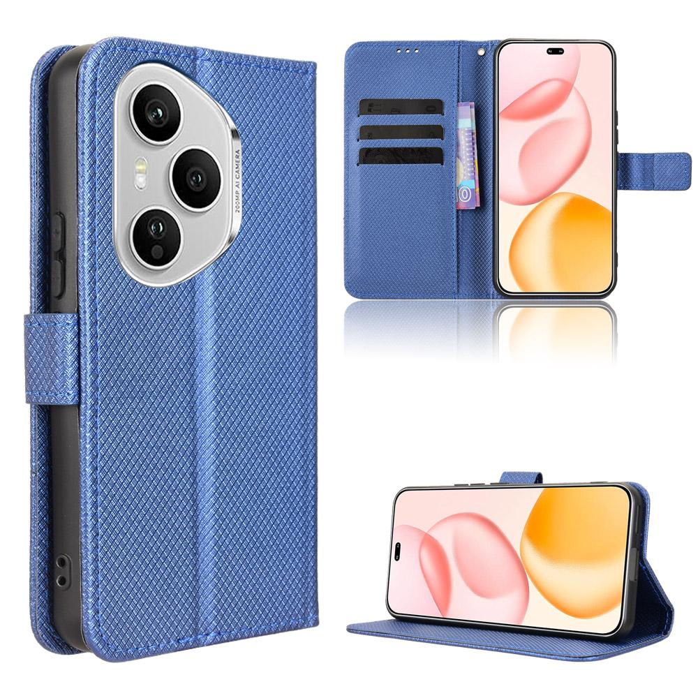 For Honor 400 Pro 5G (Global) Leather Wallet Case with Strap Diamond Texture Phone Cover