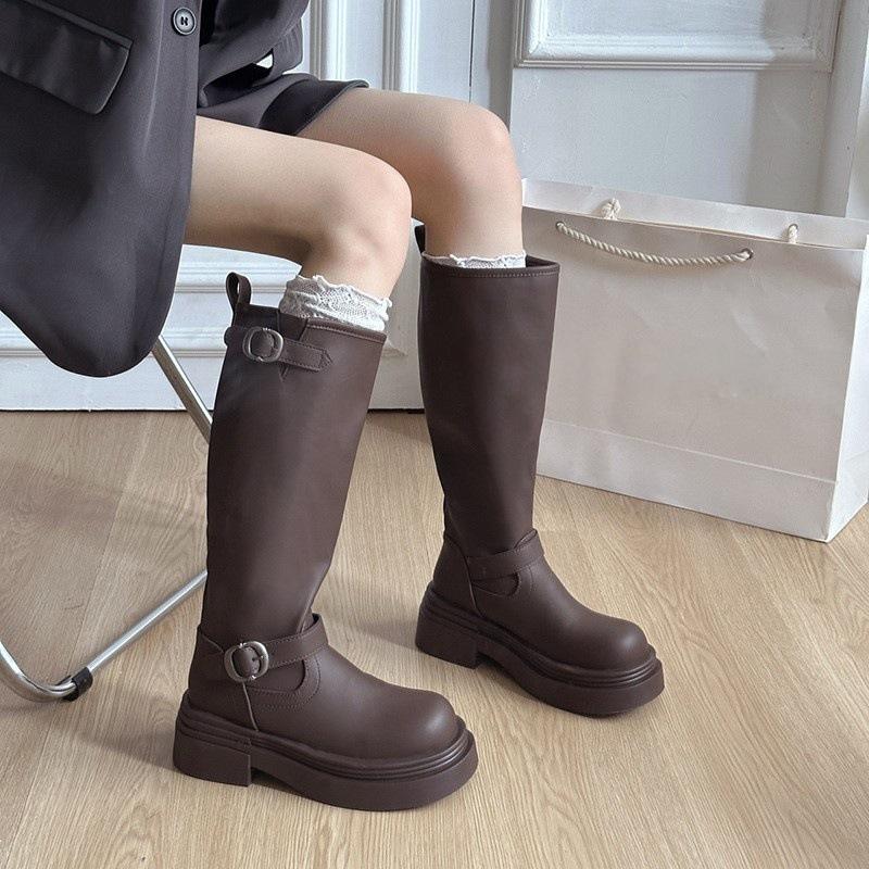 Thick-soled black boots women's 2025 new spring and autumn but knee-long boots Maillard skinny tall knight boots
