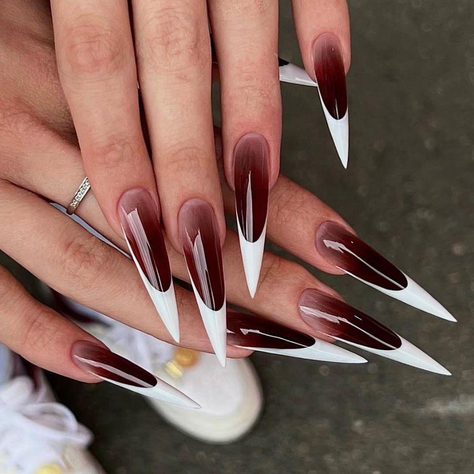 Black Halloween Press On Nails Stiletto Spider Web Design Long Reusable Fake Nails 24 Pcs