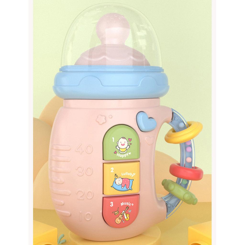 Infant Bottle Shape Teether Toy Soothing Sounds and Lullaby Machine for Early Education