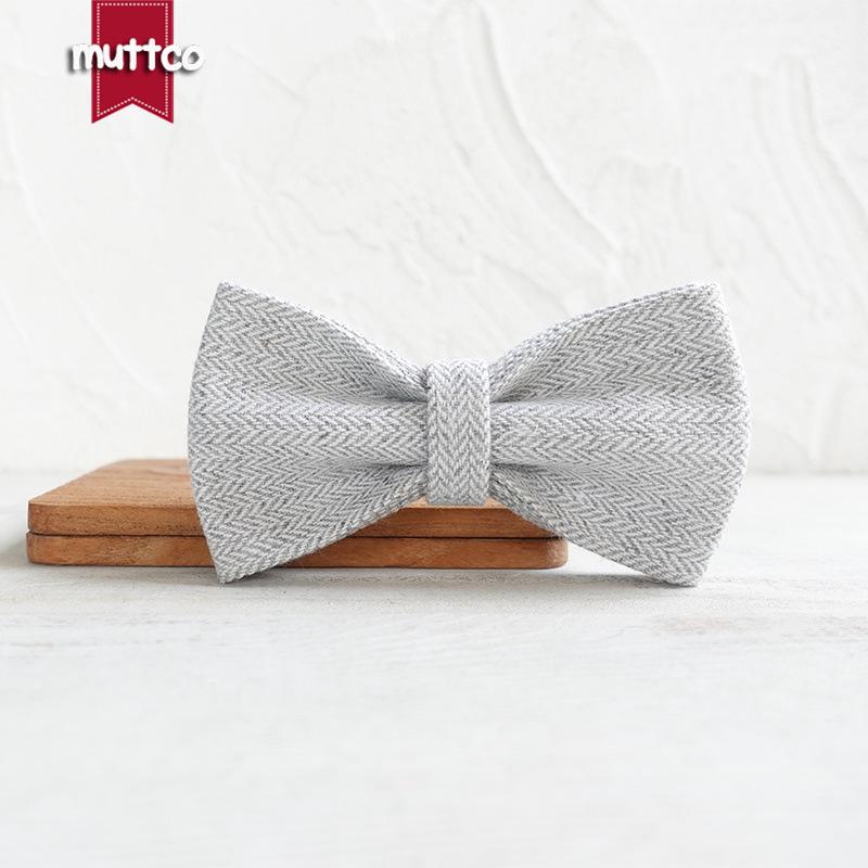 MUTTCO Dog Collar with Light Gray Thick Suit Bow Tie, Small/Medium/Large - Flower Design (UBT-139) M