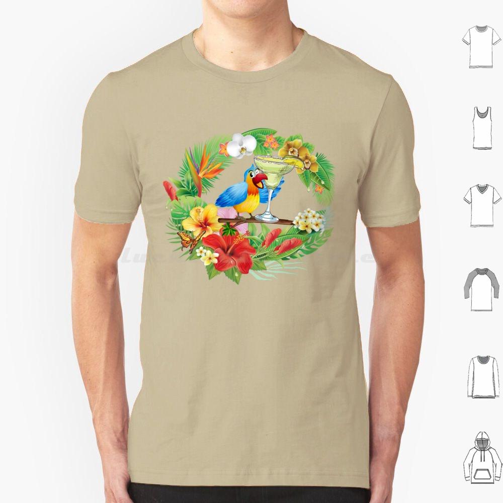 Parrot With A Margarita T Shirt Men Women Kids 6xl Parrothead Buffett Shark Tropical Volcano Parrot Margaritaville Beach