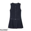 2026 Spring European & American V-neck Belted Low-waist Pleated Skirt Suit