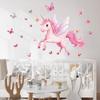 Creative Pink Butterfly Unicorn Wall Stickers, Fantasy Background Decals for Kids Room Bedroom, Removable