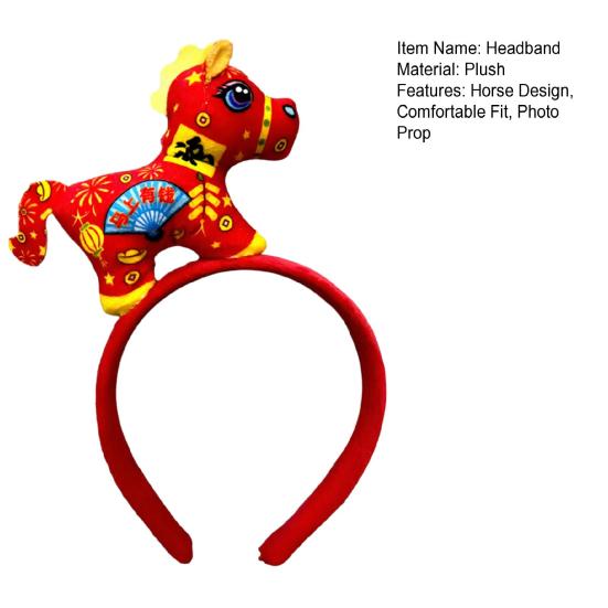Headband Year of Horse 2026 Cartoon Headwear Soft Plush Material Comfortable Fit Hair Hoop Cosplay Photo Prop